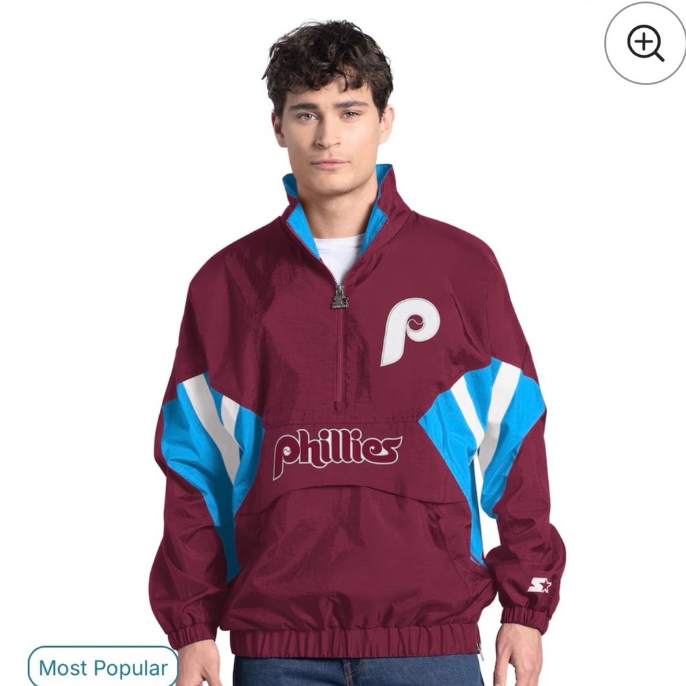 STARTER jacket Men's Burgundy and Blue Phillies Jacket size large ⚾️🩵